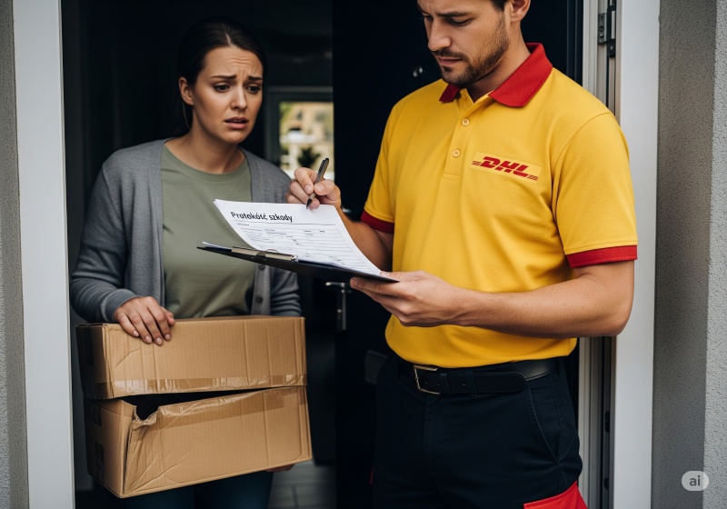 Zmartwiona osoba, sprawdzająca status zaginionej paczki DHL
