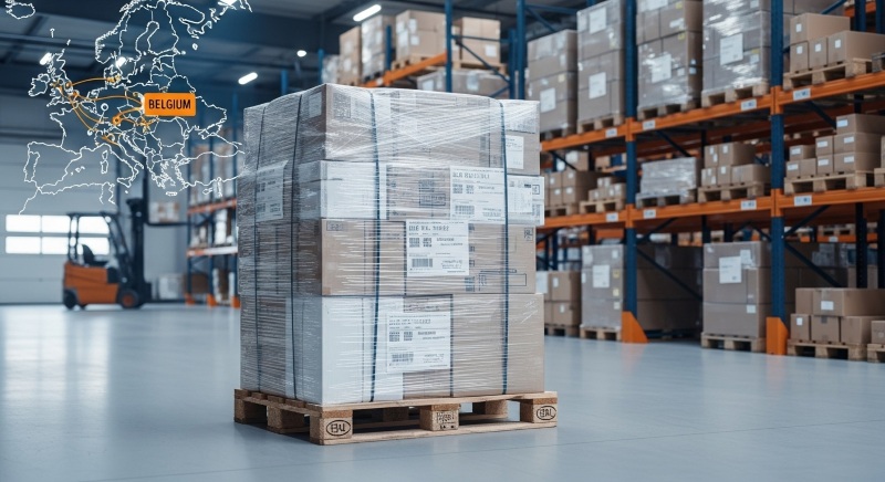 Prawidłowo zabezpieczona paleta gotowa do transportu z Polski do Belgii