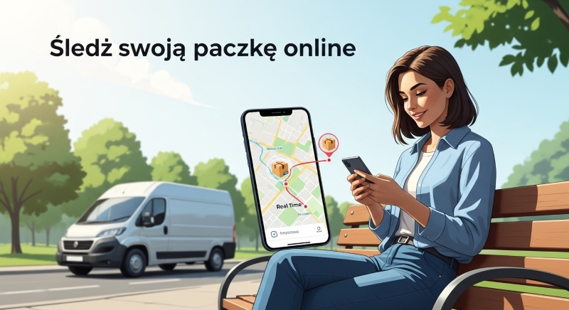 Kobieta śledzi paczkę na telefonie